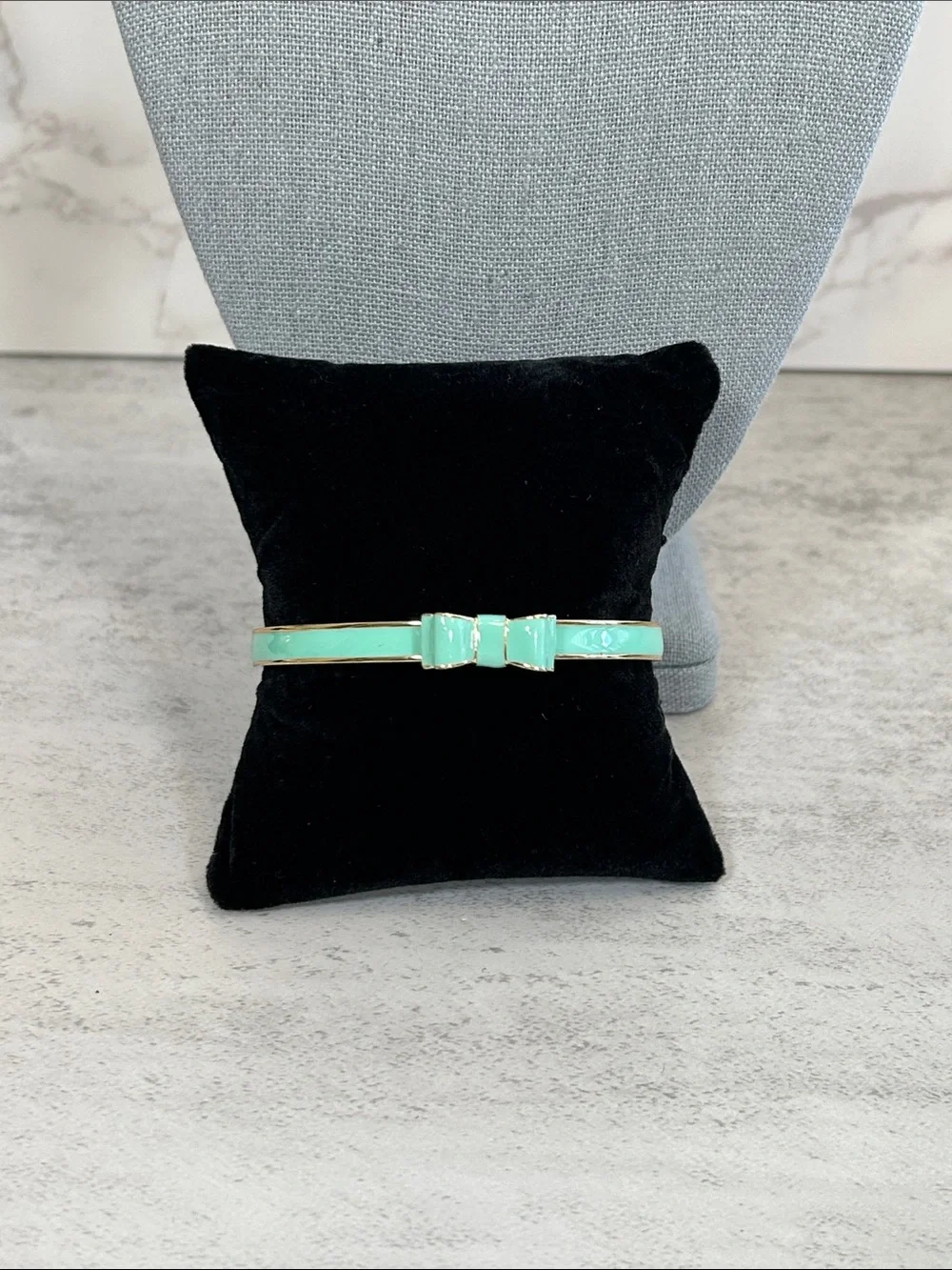 kate spade Gold-Tone Mint Enamel Bow Bangle Bracelet